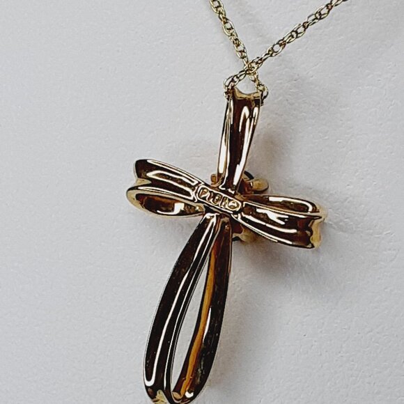 NEW 10kt yellow gold sapphire cross pendant - Picture 4 of 8